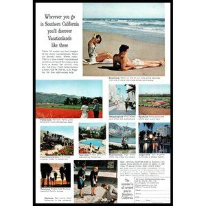 1962 Southern California Vacationlands Vintage Print Ad Beach Travel Wall Art